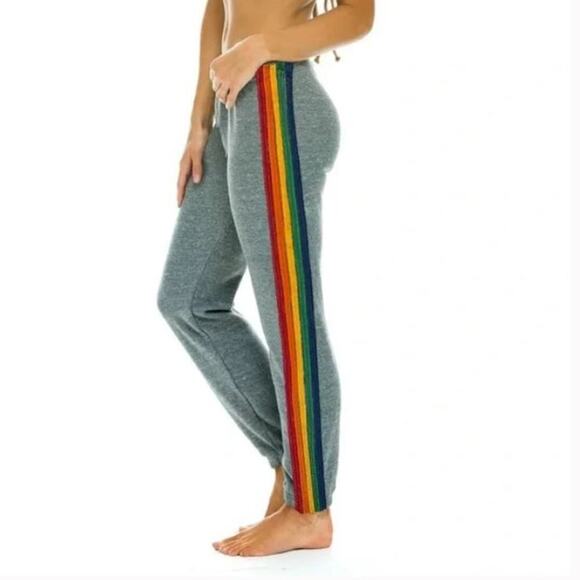 Aviator Nation Rainbow 5 Stripe Sweatpants Heather Gray Sz S - Picture 1 of 7
